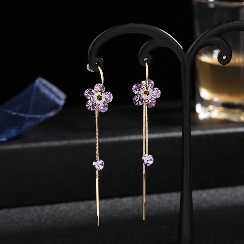 C-ring long purple Tassel Earrings