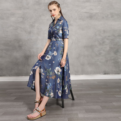New denim print dress in summer vintage denim dress