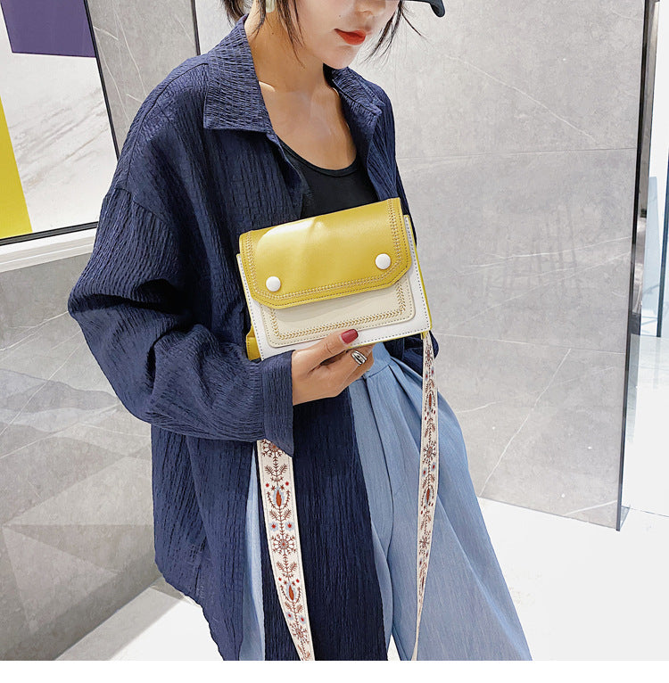 Wide shoulder strap messenger bag one shoulder small square bag