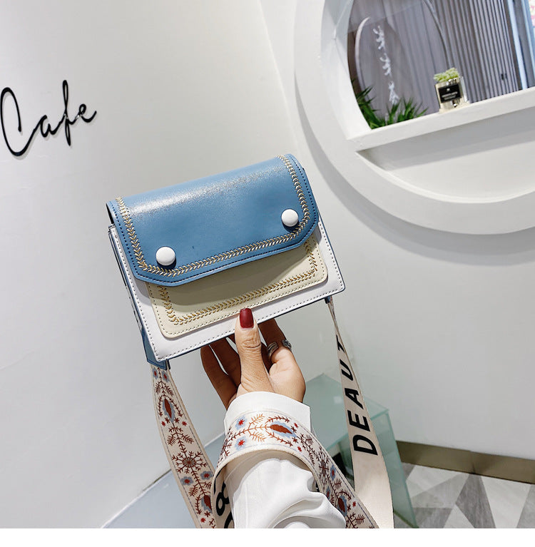 Wide shoulder strap messenger bag one shoulder small square bag