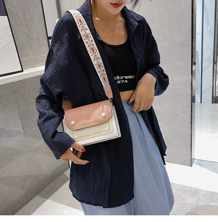 Wide shoulder strap messenger bag one shoulder small square bag