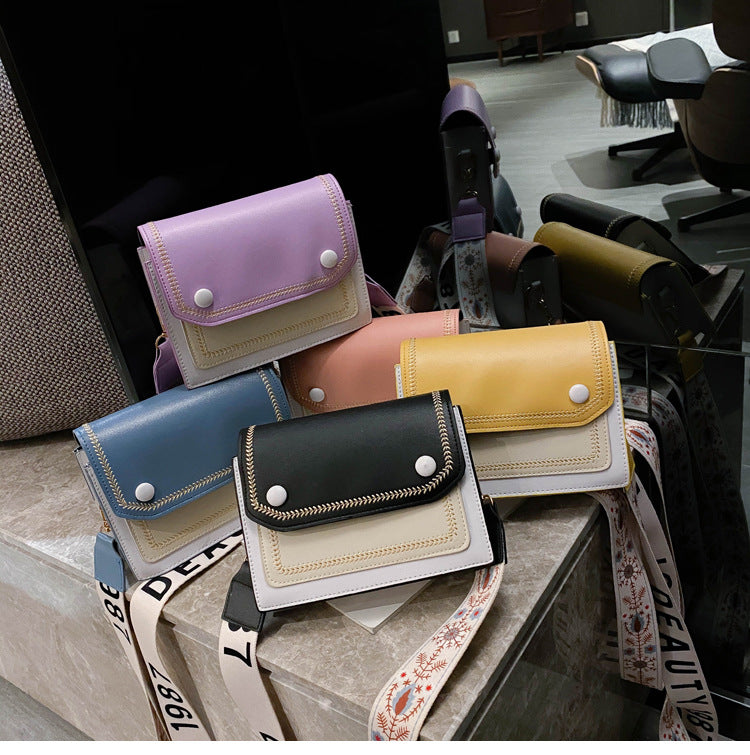 Wide shoulder strap messenger bag one shoulder small square bag