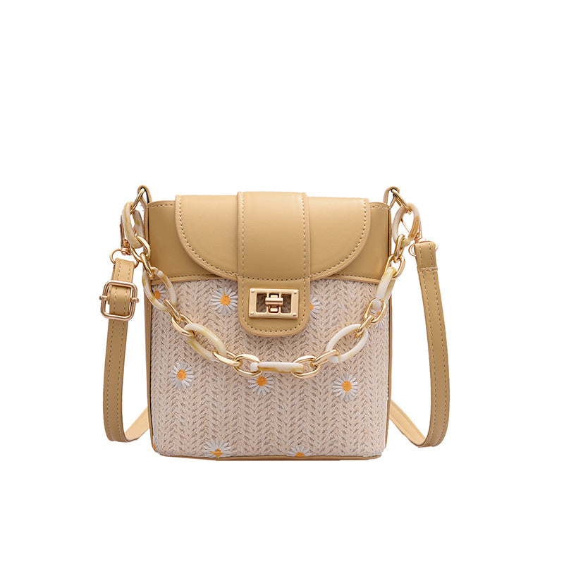 Versatile messenger bag simple one shoulder straw woven Bucket Bag