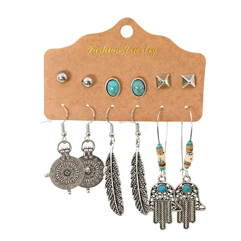 6-piece set with diamond turquoise earrings