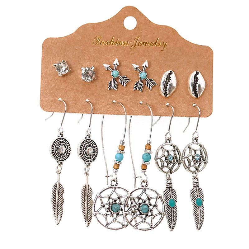 6-piece set with diamond turquoise earrings