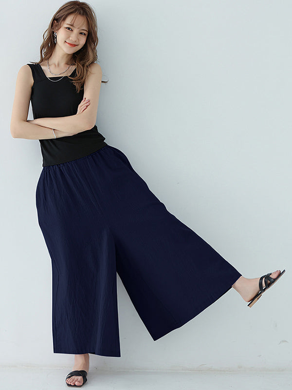 Casual 11 Colors  Solid Column Wide Leg Capri-Pants