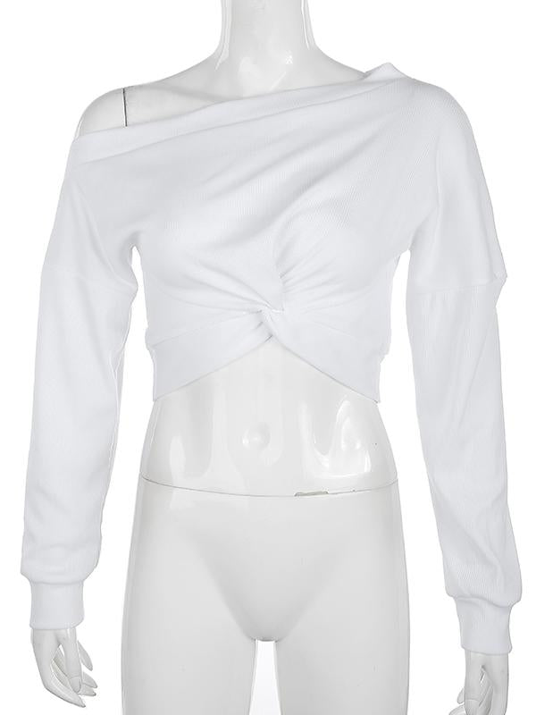 Casual Long Sleeves Solid Exposed Navel Sweat Shirts