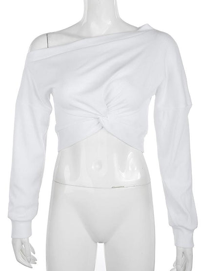 Casual Long Sleeves Solid Exposed Navel Sweat Shirts
