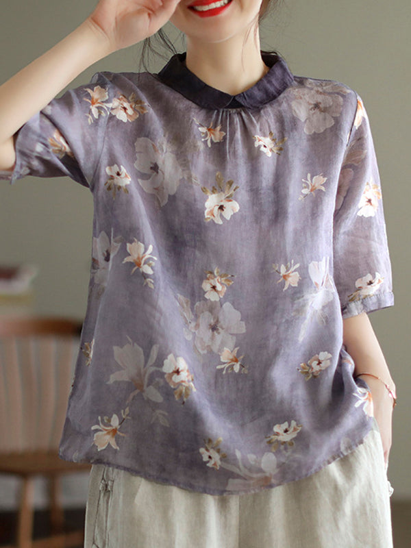 Vintage Loose Floral Printed Half Sleeves T-Shirt
