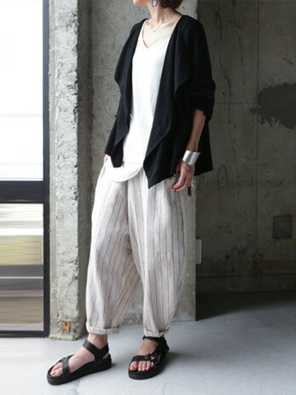 Casual Loose Solid Color Buttoned Lapel Collar Long Sleeves Outwear