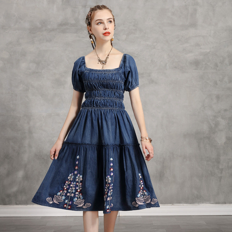 Big skirt dress retro Embroidered Denim Skirt