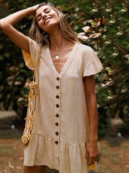 Simple Falbala Hem V-neck Mini Dress