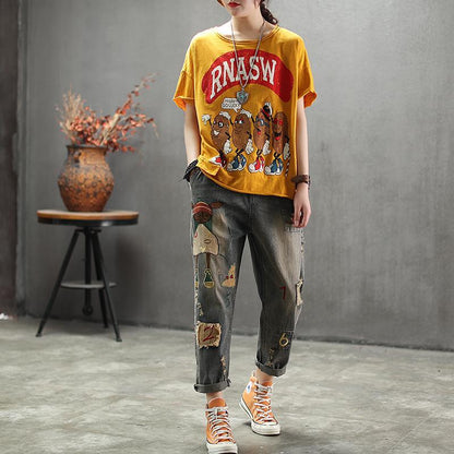 Cartoon Printed Round Neck Comfortable T-Shirt