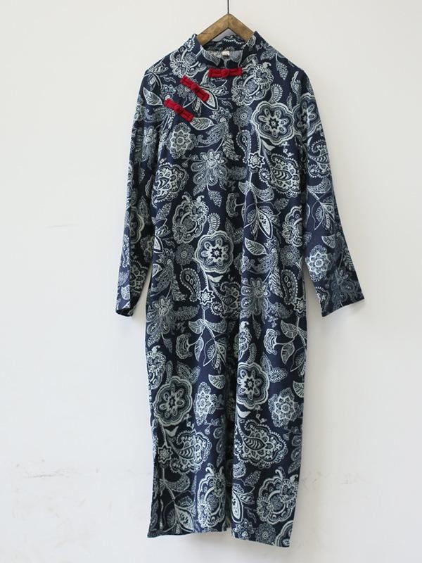 National Printed Cheongsam Midi Dress