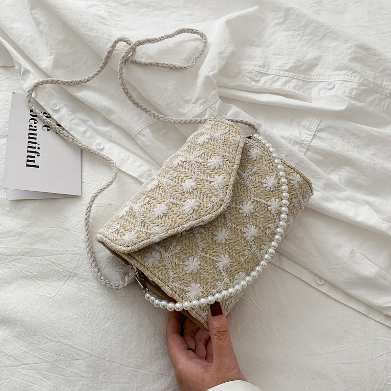 Woven bag shoulder slung portable pearl bag
