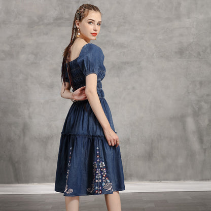 Big skirt dress retro Embroidered Denim Skirt