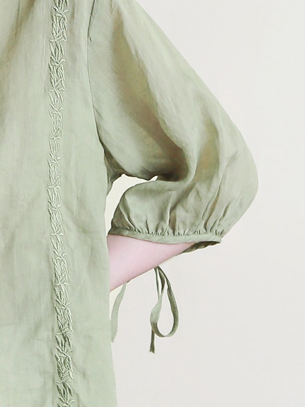 ORIGINAL EMBROIDERED SOLID ROUND-NECK T-SHIRTS TOPS