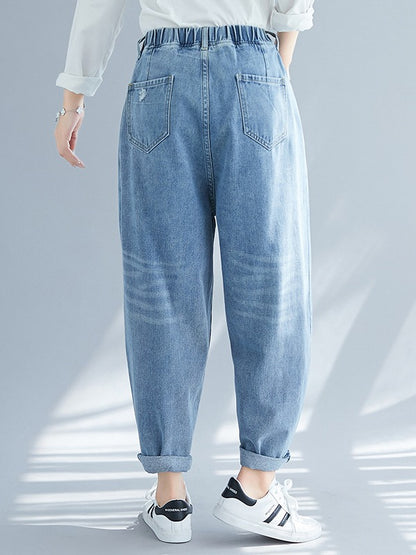 CASUAL ELASTICITY HOLE CAPRI-PANTS