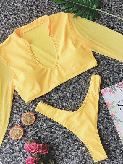 Tulle Long Sleeves Bikinis Swimwear