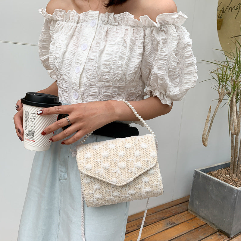 Woven bag shoulder slung portable pearl bag