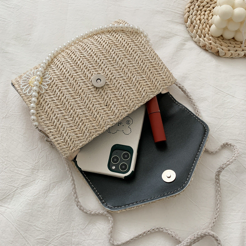 Woven bag shoulder slung portable pearl bag