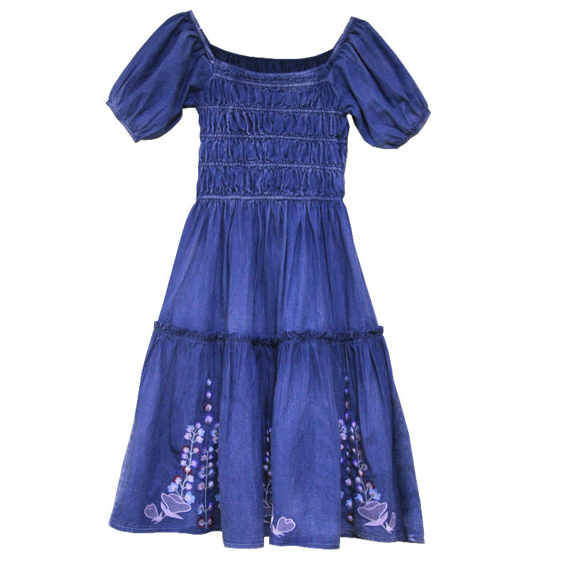 Big skirt dress retro Embroidered Denim Skirt