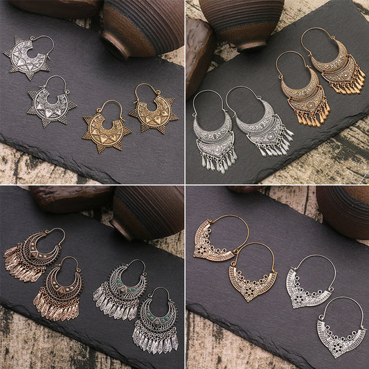 Retro geometric leaf earrings