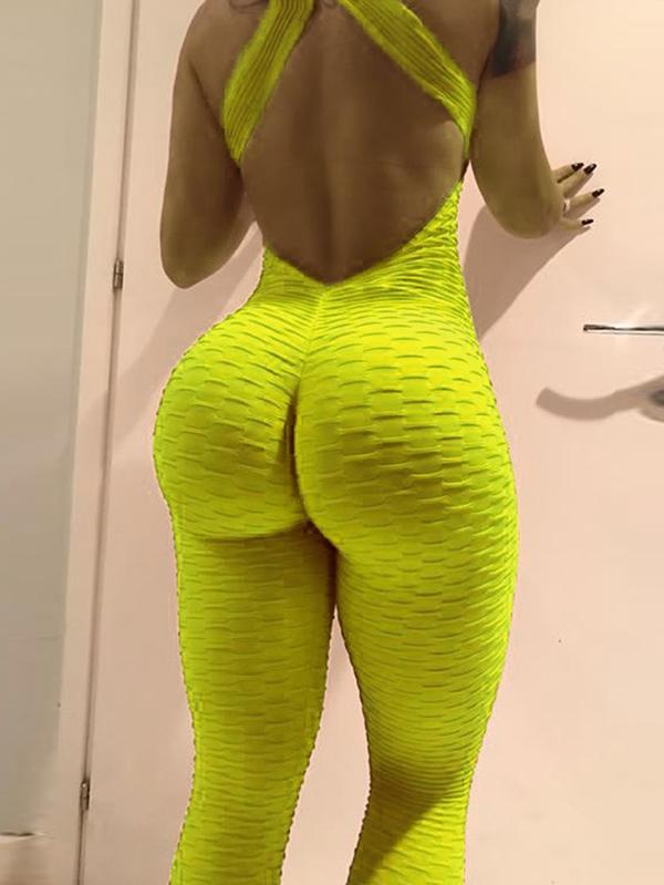 Solid Backless Wrap Yoga Jumpsuits