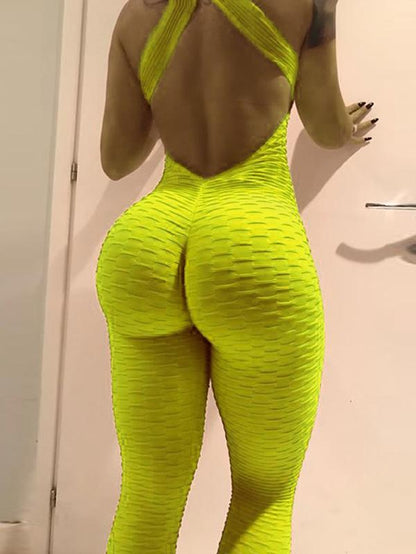 Solid Backless Wrap Yoga Jumpsuits
