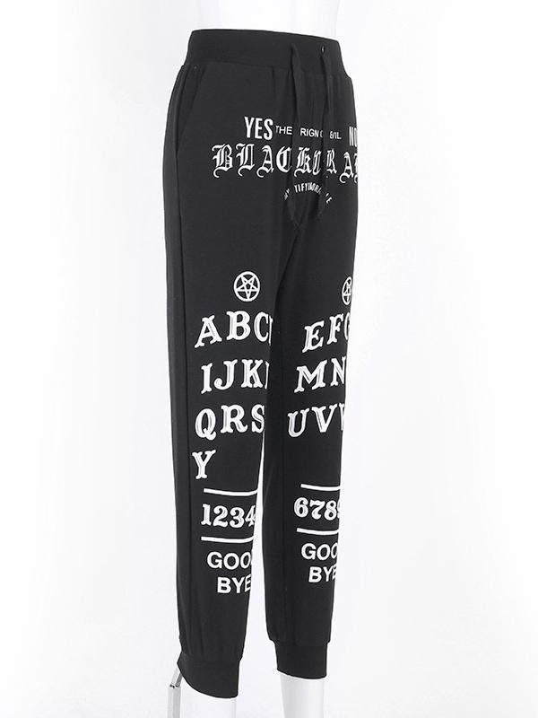 Fashion Letters Printed Contrast Color Casual Pants Bottoms