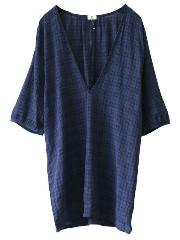 Original Sun-Protection Solid Plaid V-Neck Shirt