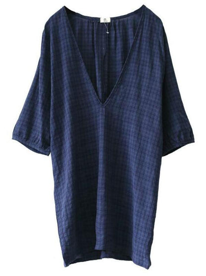 Original Sun-Protection Solid Plaid V-Neck Shirt