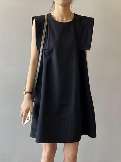 Casual Split-Joint Solid Color Round-Neck Sleeveless Mini Dress