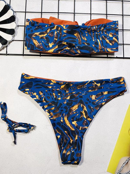 Blue Floral Knot Top Bikini Swimsuit