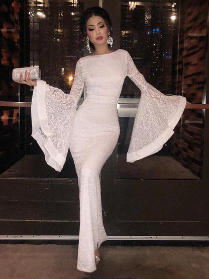 White Flare Sleeve Simple Maxi Dress
