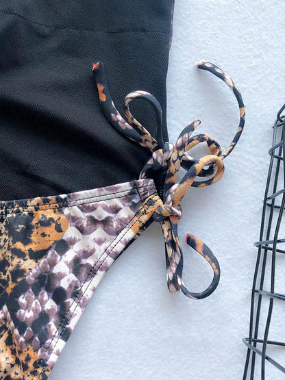 Snakeskin Halter-neck Backless One Piece Swimsuit