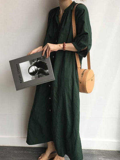 Oversize Solid V-neck Blouse Dress