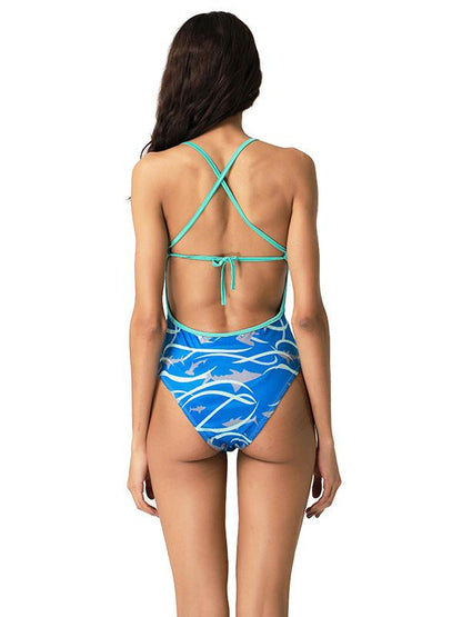 Dolphin Print Blue One Piece Swimsuit