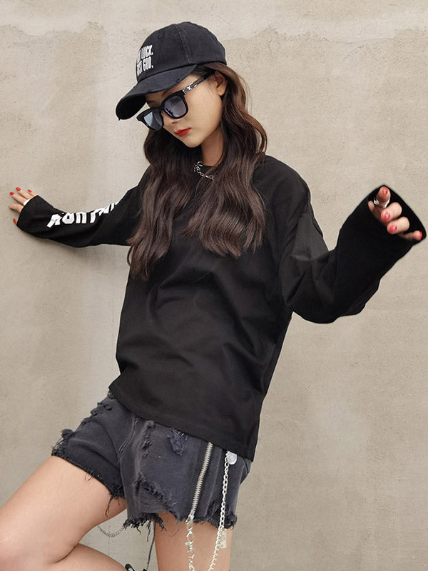 Simple Round-Neck Letter Printed Long Sleeves Sweatshirts
