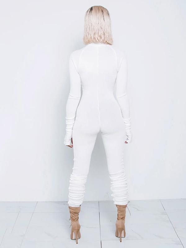 Wrap Long Sleeves High-Neck Zipper Jumpsuits