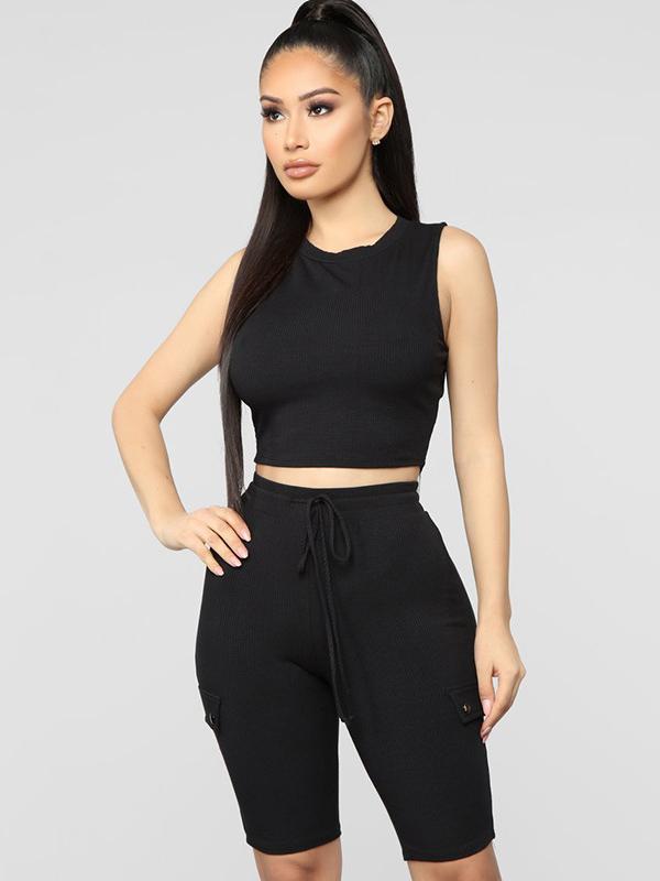 Solid Tanks &Short Leggings Yoga Suits