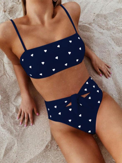 High Waisted Tie Bandeau Bikini Swimsuit
