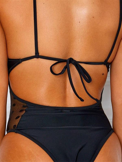 Sexy Mesh Yarn Split-Joint One-Piece Bikini Swimsuit