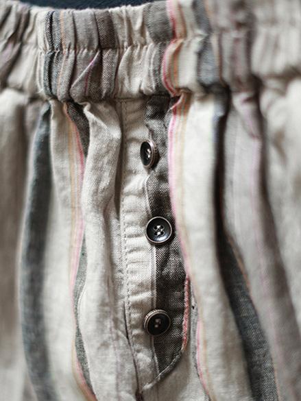 Ramie Cotton Vintage Striped Harem Linen Pants
