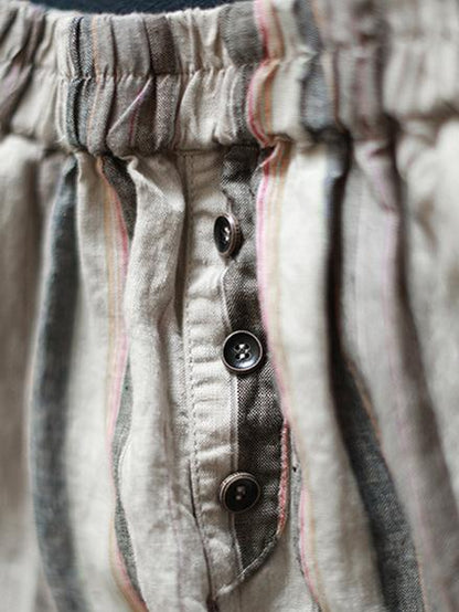 Ramie Cotton Vintage Striped Harem Linen Pants