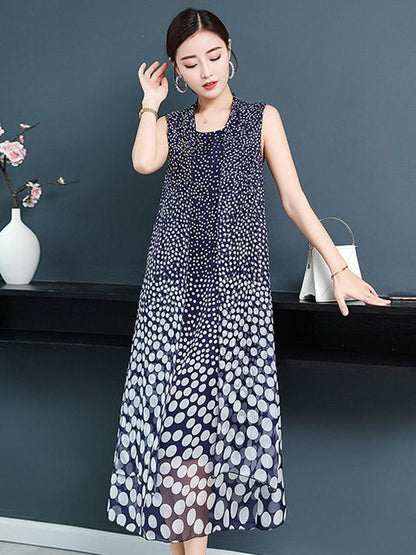 Loose Polka-Dot Printed Sleeveless Dress