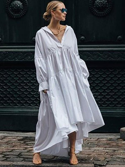 Asymmetric Split-joint Lapel Collar Maxi Shirtdress