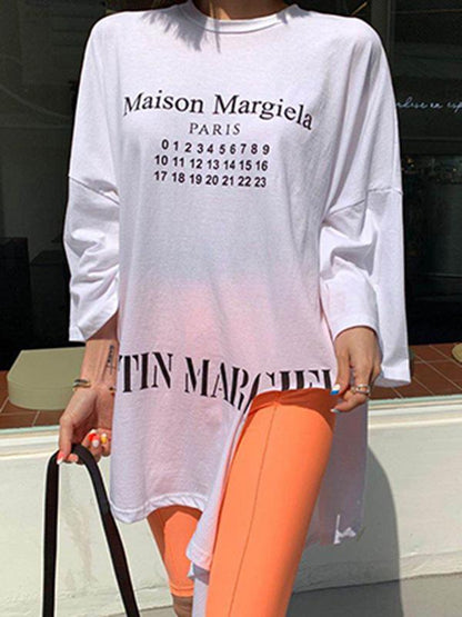 Front Slipt Printed Long Sleeve Tees