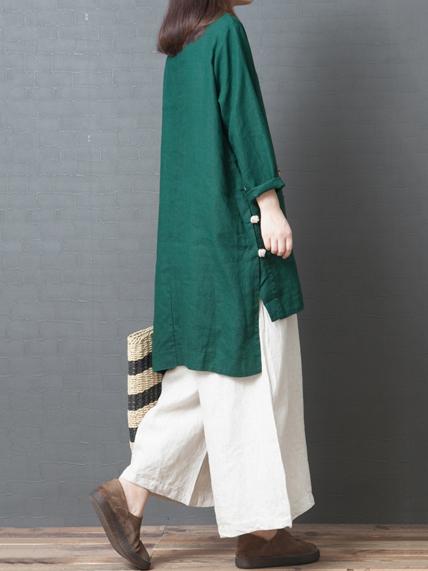 Solid Split-joint Round-neck Short Shirt Dress
