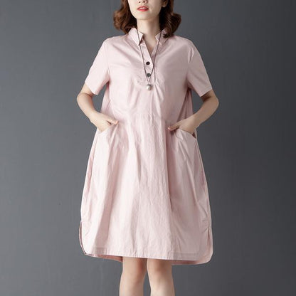 Casual Polo Collar Short Sleeve Knee Length Blue Dress